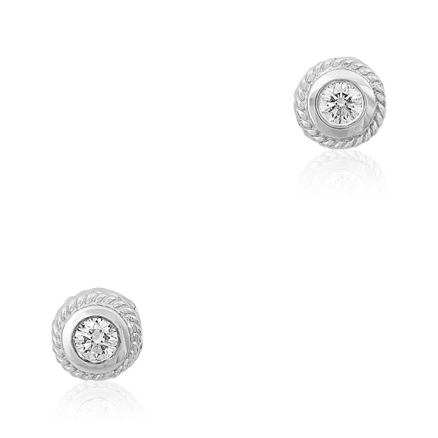 Engraved Twist 0.20Ct Diamond Bezel Stud Earrings in 18K White Gold