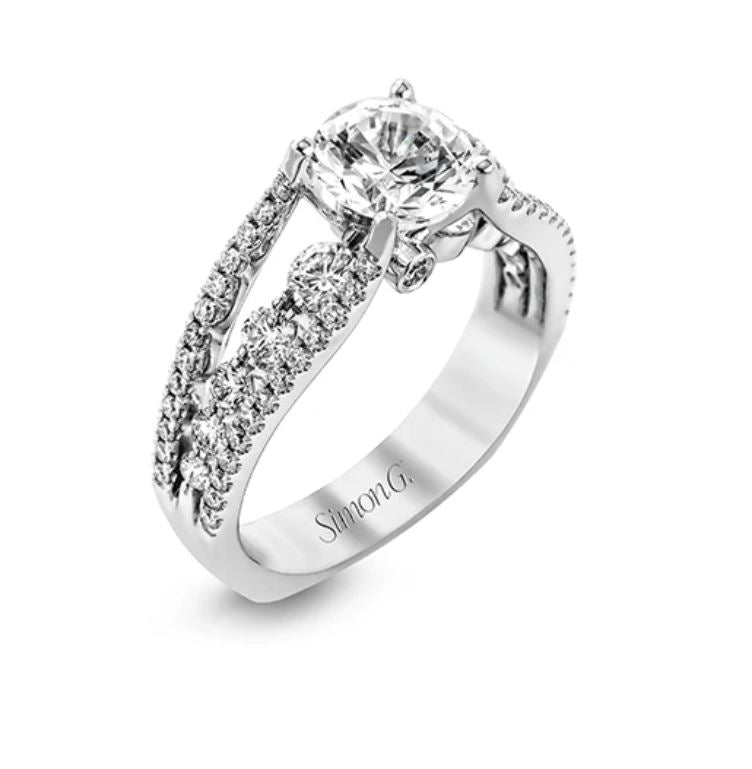 Diamond Semi-Mount Ring in 18K White Gold for Round Center, Size 6.5