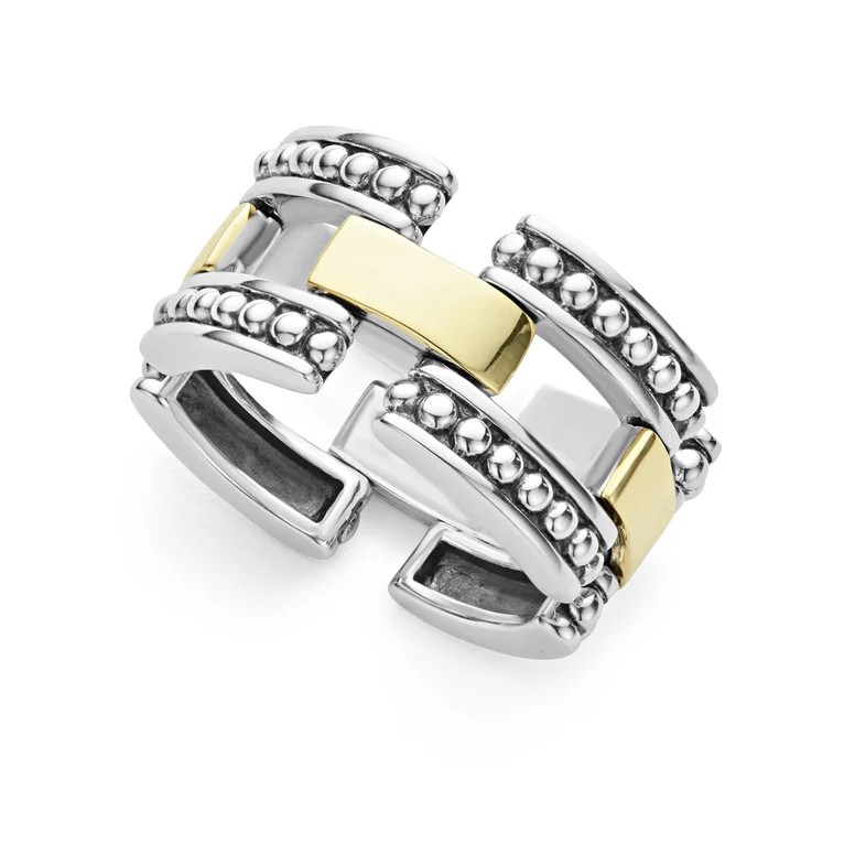 High Bar Ring in 18K Yellow Gold and Sterling Silver, Size 6
