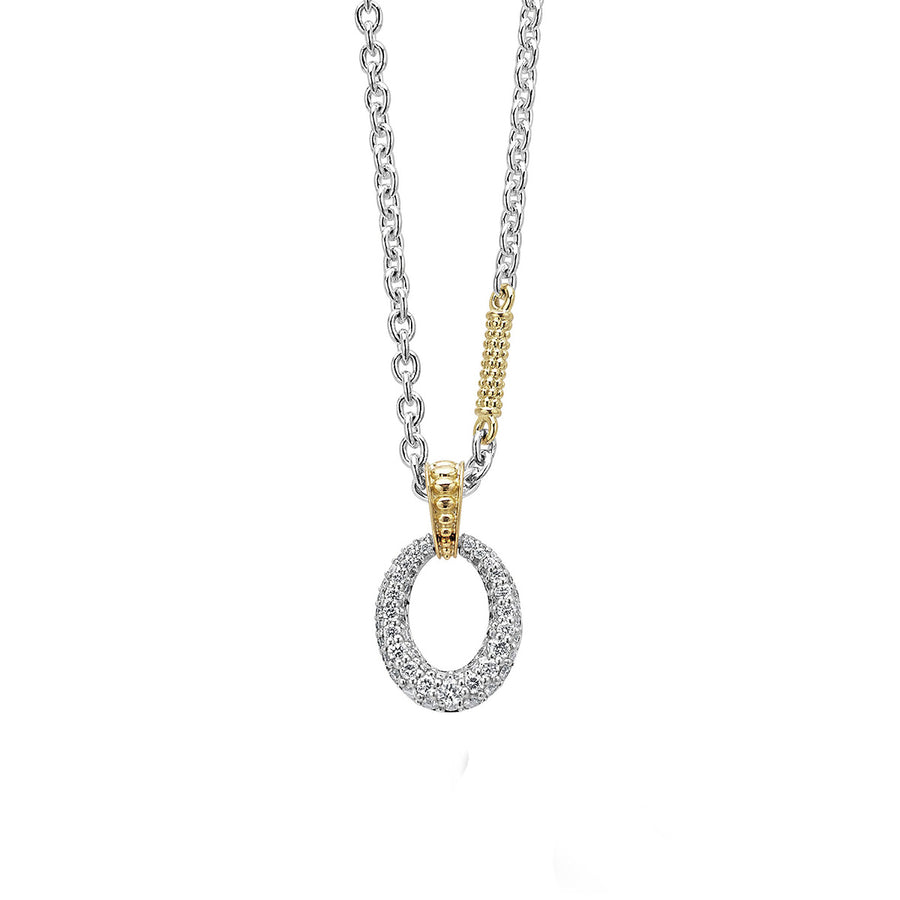 Caviar Lux Diamond Oval Drop Pendant Necklace