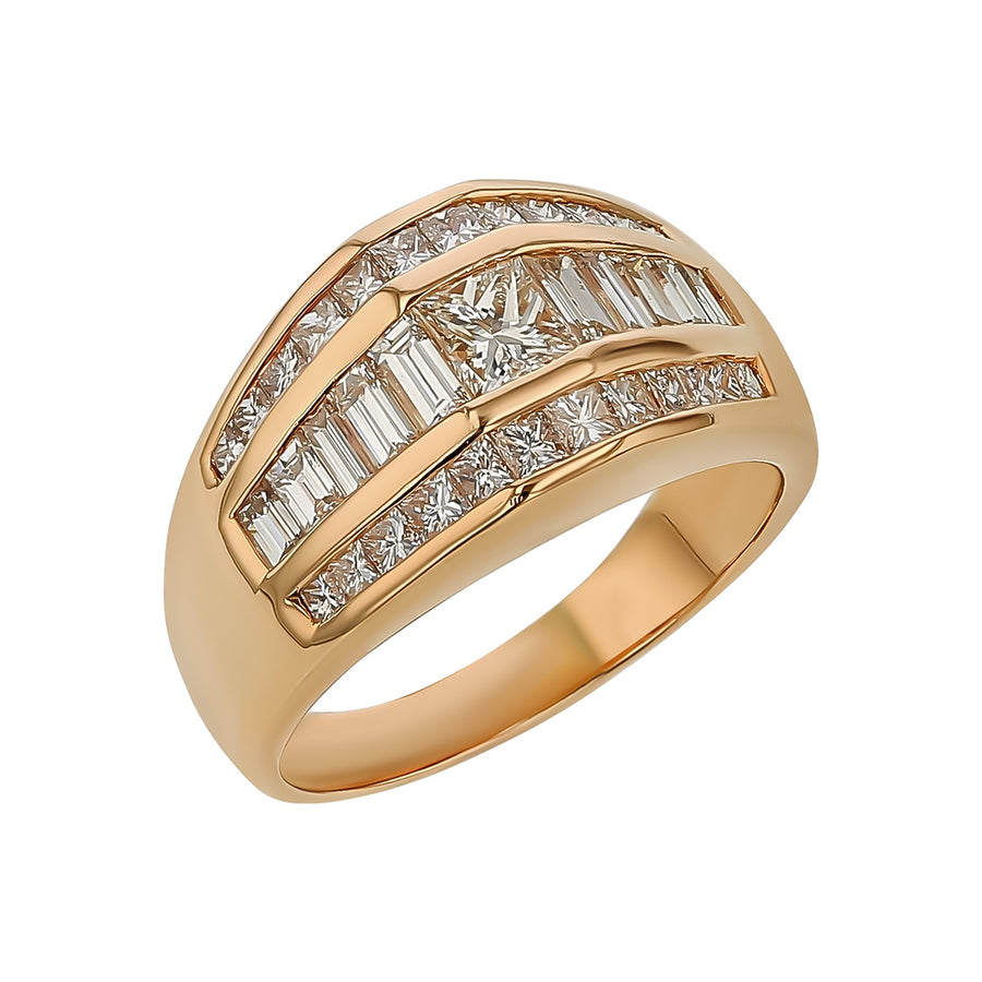 0.34ct Princess Cut Diamond, 0.34ct Straight Baguette Diamond and 0.48ct Princess Cut Diamond 3 Row Channel Set Ring in 14K Yellow Gold, size 7.5
