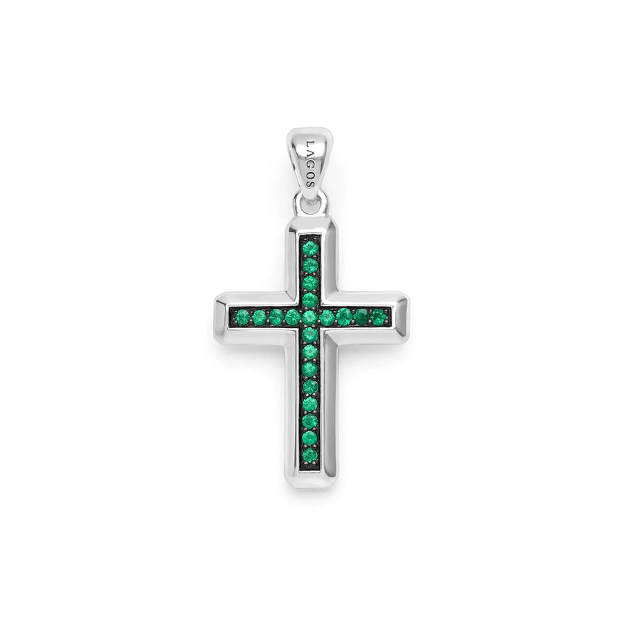 Anthem Emerald 35mm Cross Pendant in Sterling Silver