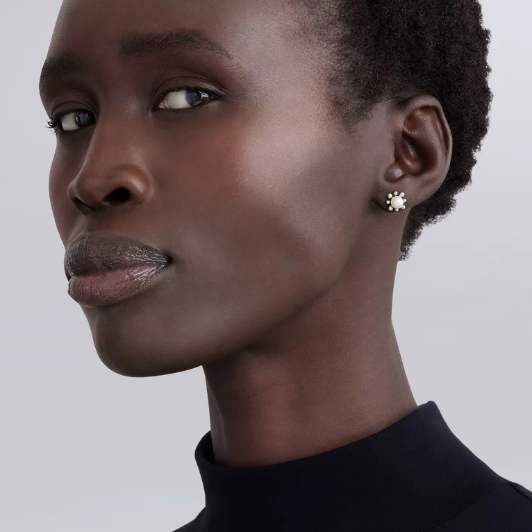 Luna Fleur Pearl Stud Earrings in Sterling Silver