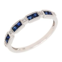 Full Cut Diamond and Double Set Square Sapphire Fashion Band in 14K White Gold