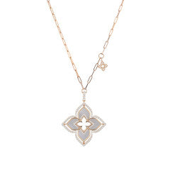 Venetian Princess 1.65ct Diamond and 8.90ct Mother of Pearl Necklace in 18K Rose Gold, 17"