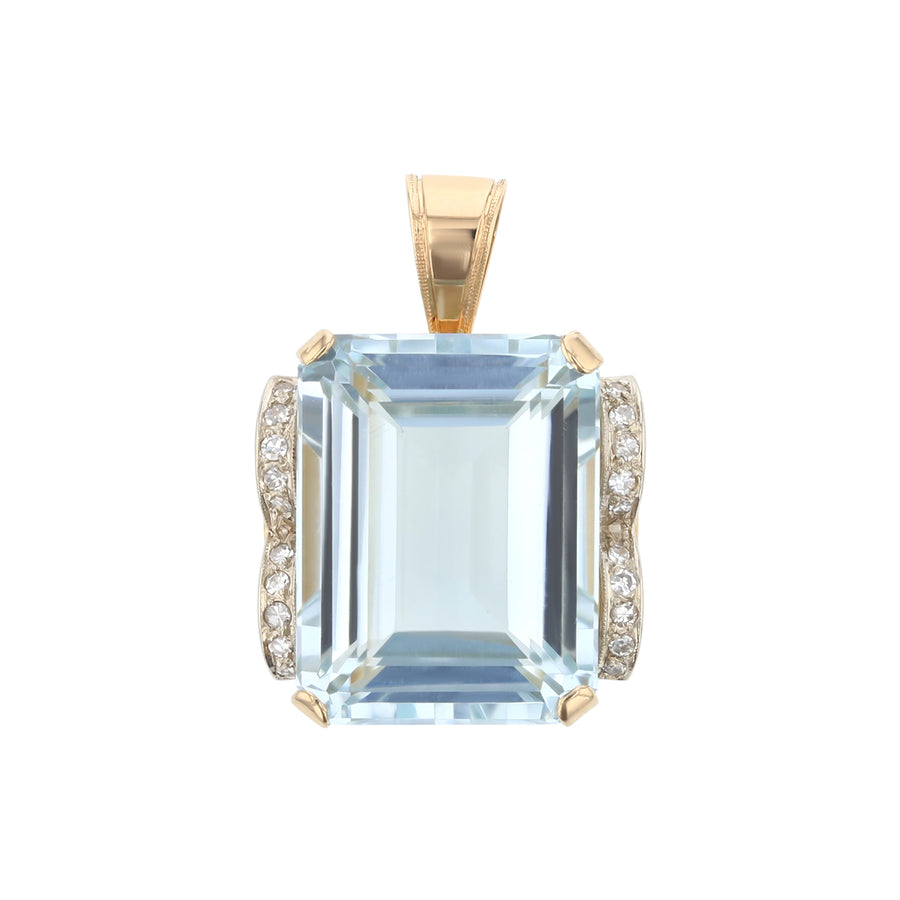 45.03ct Emerald Cut Aquamarine and 0.20ct Single Cut Diamonds Pendant in 14k Yellow and White Gold