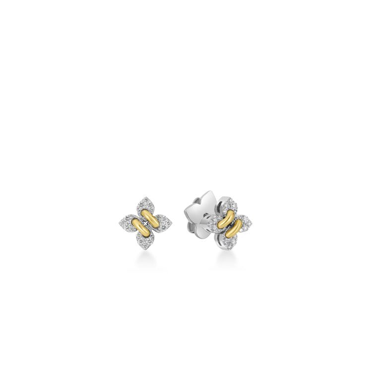 Venetian Princess 0.17ct Diamond Petite Pave Flower Stud Earrings in 18K White Gold