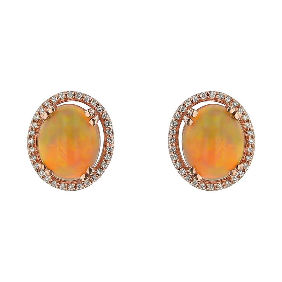 Opal and Diamond Halo Earrings in 14K Rose Gold