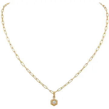 Diamond Bee Hexagon Pendant in 18K Yellow Gold, 17in
