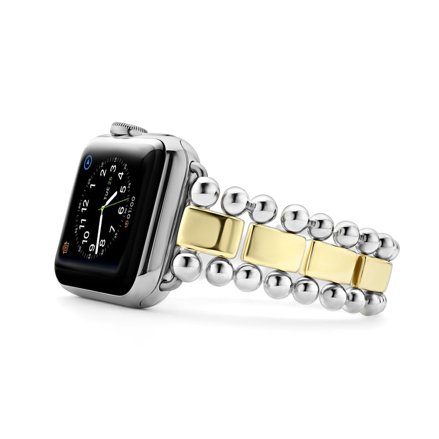 STERLING SILVER AND 18K YELLOW GOLD 38MM SMART CAVIAR LINK WATCH BRACELET FOR APPLE WATCH SIZE 7