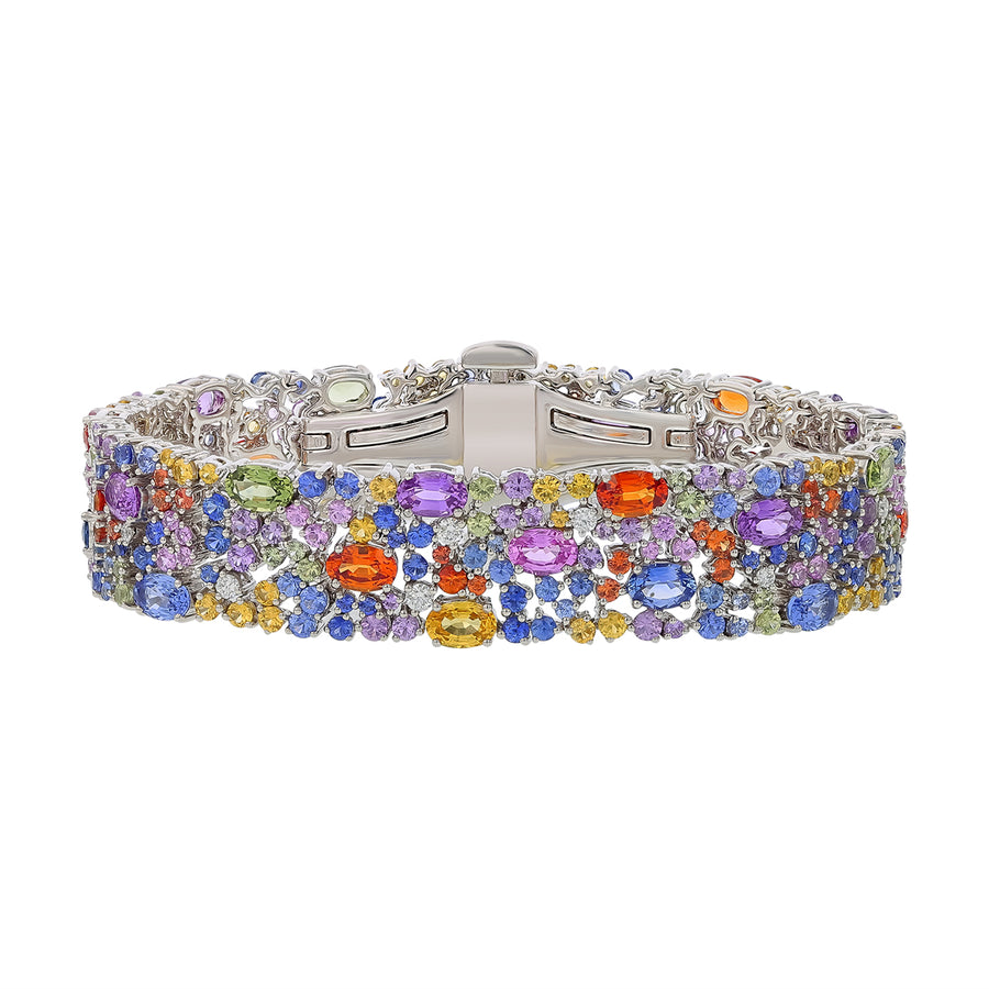 American Glamour 28.59ct Multi Color Sapphire and 0.60ct Diamond Bracelet in 18K White Gold