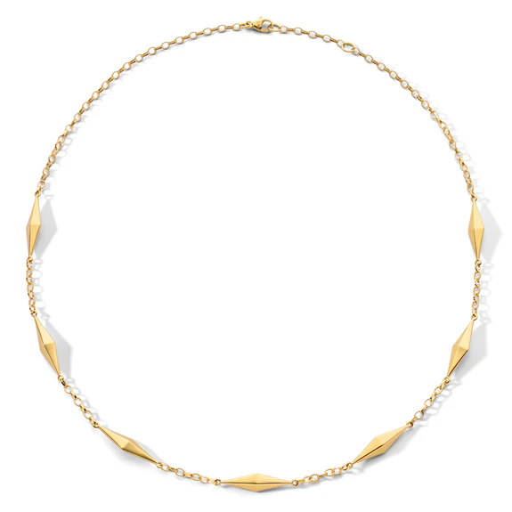 7 Diamond Shaped Elements Necklace in 18K Yellow Gold, Adjustable Chain
