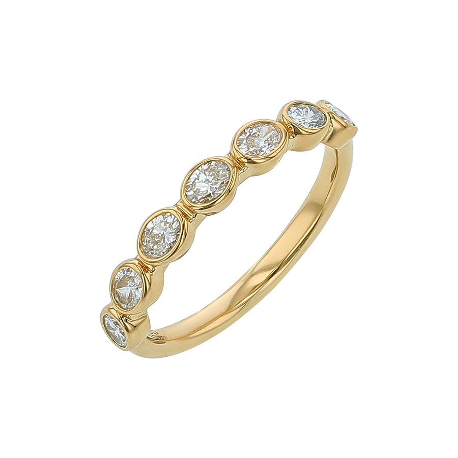 Petite Grand Aire 0.76ct Oval Diamond Bezel Set 7 Stone Band in 18K Yellow Gold, size 6
