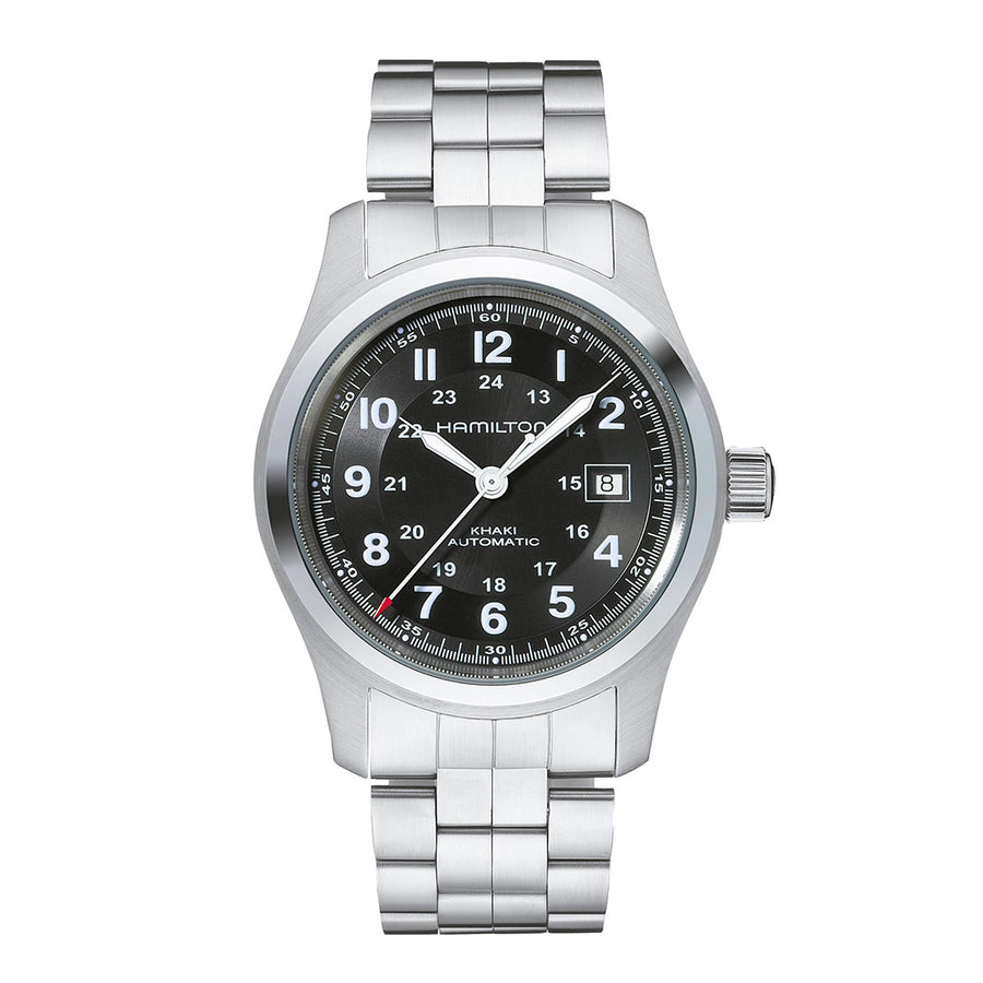 42mm Khaki Field Automatic Watch with Black Dial in Stainless Steel, Bracelet