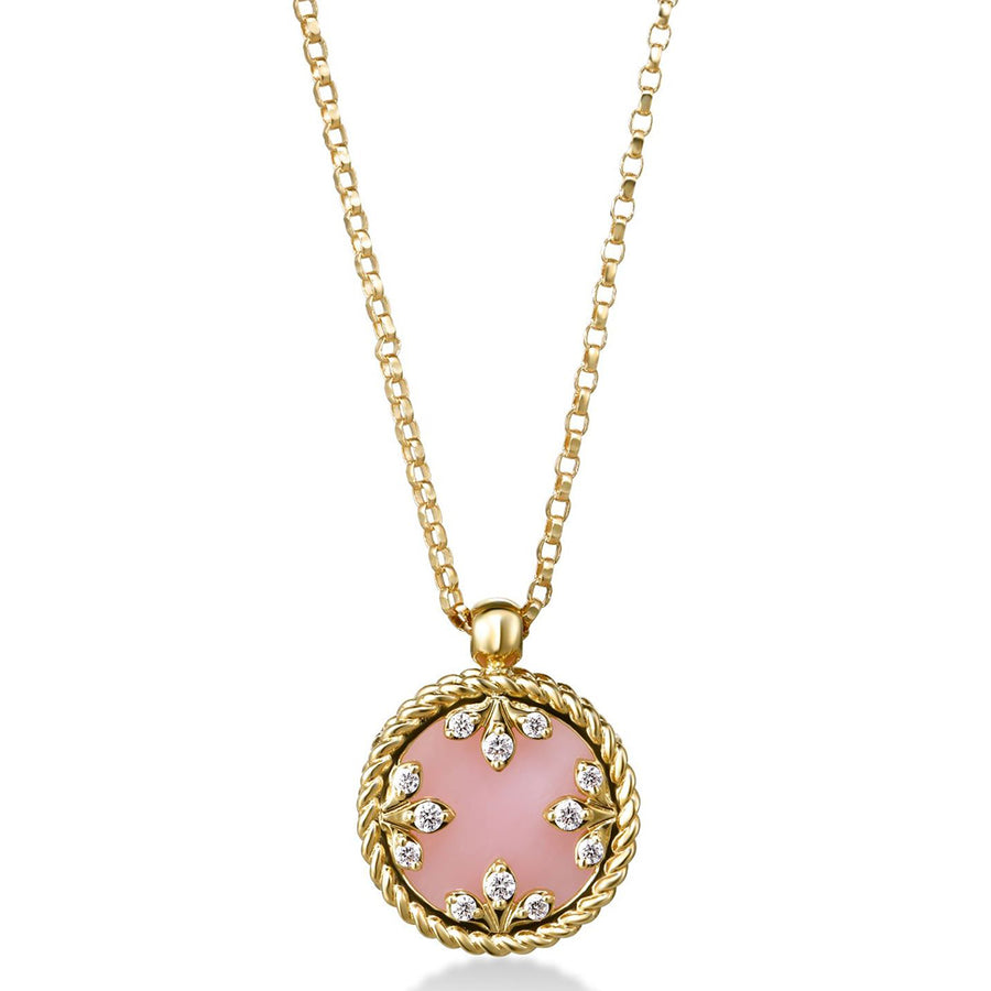 Venetian Princess 2.00ct Pink Opal and 0.05ct Diamond 12mm Pendant in 18K Yellow Gold, 17" chain
