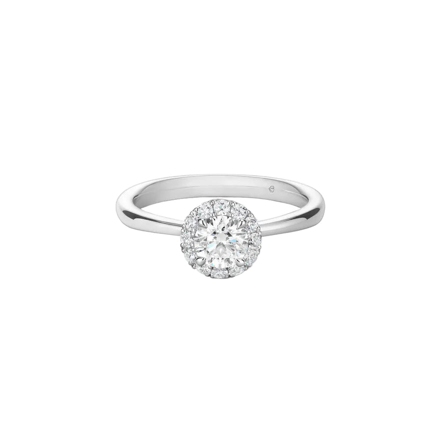 Vela 0.30ct Round Brilliant Diamond and 0.14ct Diamond Halo Ring in Platinum, size 6.5