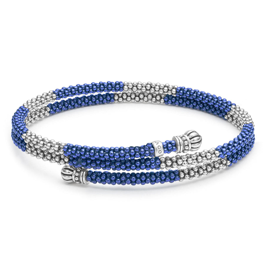 Ultramarine Caviar 3mm Coil Wrap Bracelet in Sterling Silver and Ceramic, size 7
