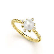 Luna Pearl and 0.02ct Diamond Ring in 18K Yellow Gold, size 7