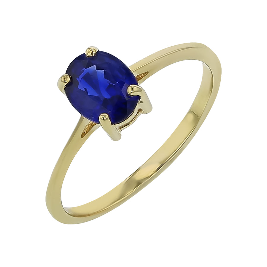 1.11ct Oval Blue Sapphire Solitare Ring in 14K Yellow Gold, size 6.25