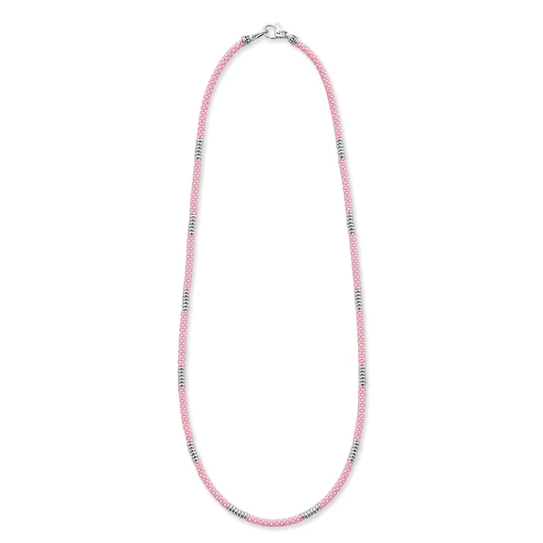 Pink Ceramic Station Necklace in Sterling Silver and Ceramic, 18"