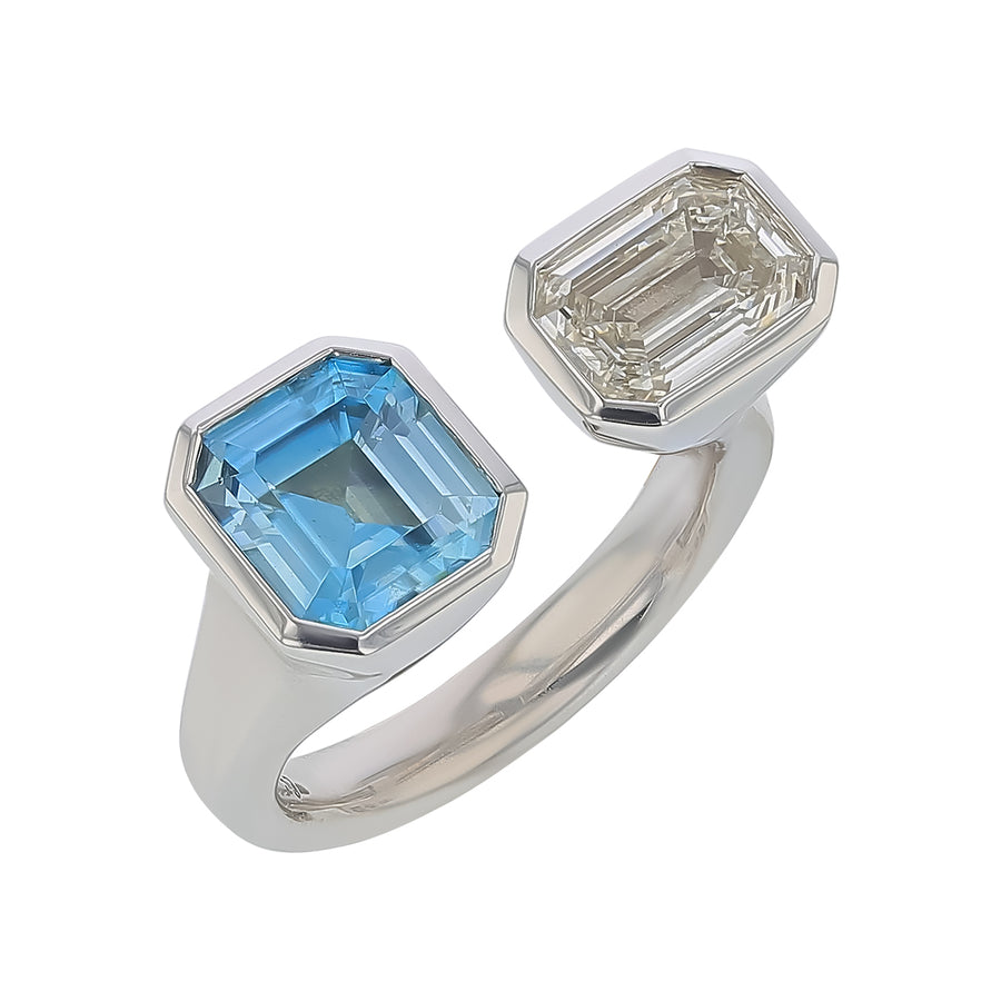 Spectrum 3.25ct Blue Zircon and 1.70ct Diamond Ring in 18K White Gold, Size 6.5