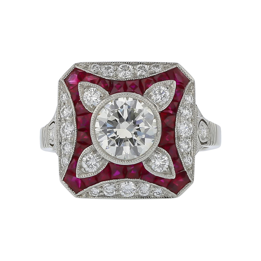 1.06ct Round Diamond 2.45ct Rubies and 0.50ct Diamond Ring in Platinum, size 6.75