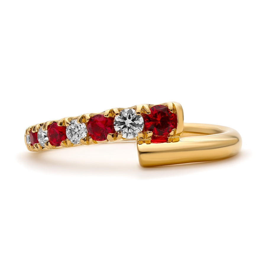 Coil Ruby and Diamond Wrap Ring in 18K Yellow Gold, Size 6.25