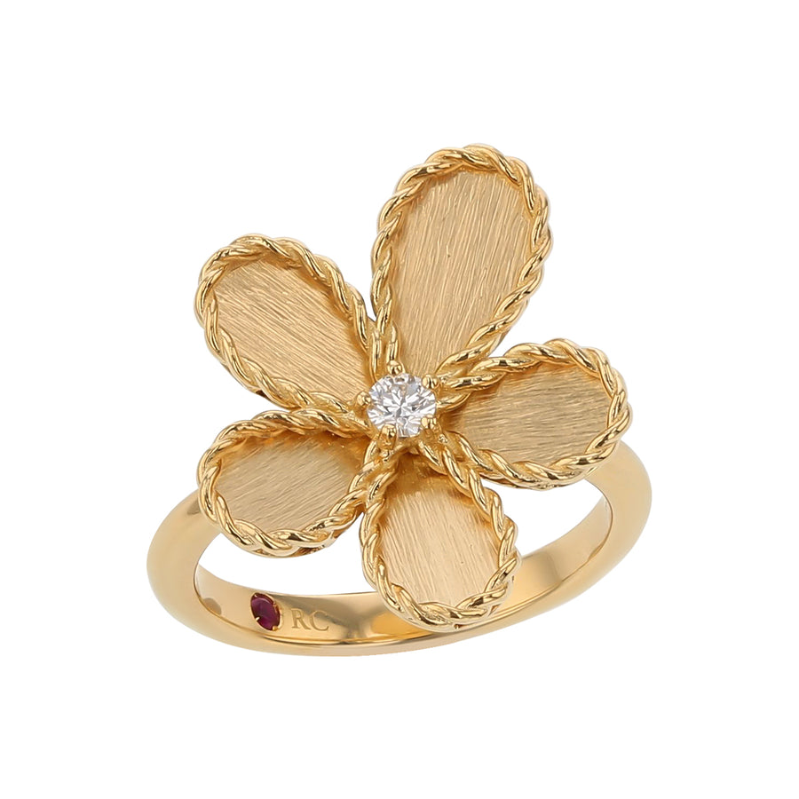 Jasmine 0.02ct Diamond Flower Ring in 18K Yellow Gold, Size 6.5