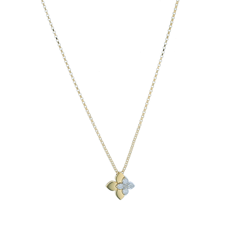 Tiny Princess 0.09ct Diamond Necklace in 18K Yellow and White Gold, 17" chain