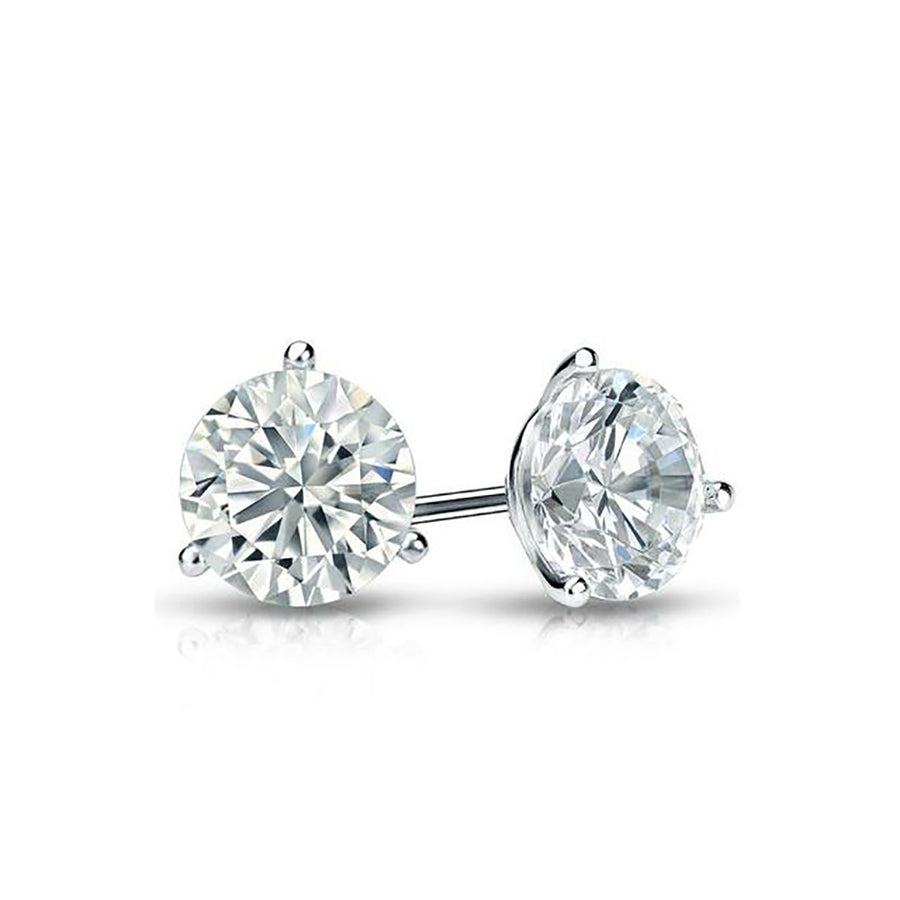0.85ct 2 Round Diamonds 3 Prong Stud Earrings in 14K White Gold