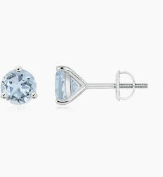 2.38ct 7mm Round Aquamarines (Heated) Martini 3 Prong Stud Earrings in 14K White Gold