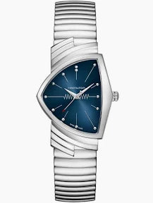 Ventura Quartz Watch with Blue Dial in Stainless Steel, Flex Bracelet