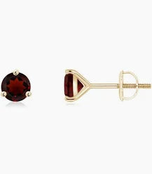 2.16ct 7mm Round Garnet (Heated) Martini 3 Prong Stud Earrings in 14K Yellow Gold