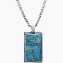 Pinnacle Dog Tag on Chain in Blue Mammoth Tooth and Sterling Silver,  22" chain