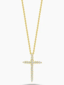 Tiny Treasure Diamond Cross Pendant in 18K Yellow Gold, 16-18in
