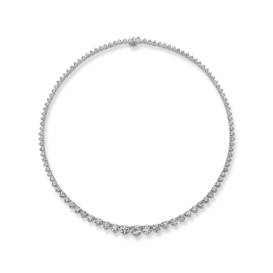 8.36ct Round Brilliant Diamond Riviera Necklace in 18K White Gold, 17"