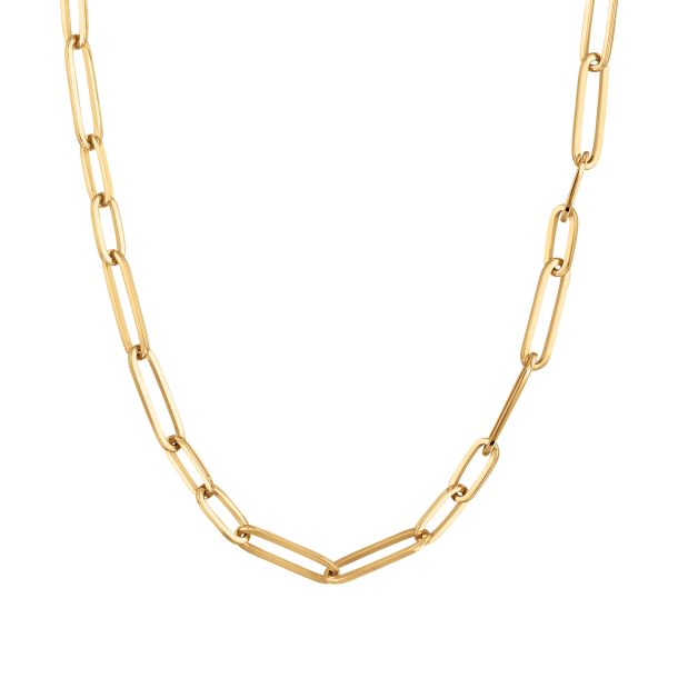 Alternating Oval Paperclip Link Chain in 18K Yellow Gold, 18in