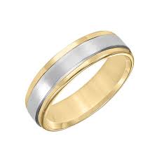 Flat Round Edge Brushed Finish Wedding Band in 14K Yellow and White Gold, Size 10