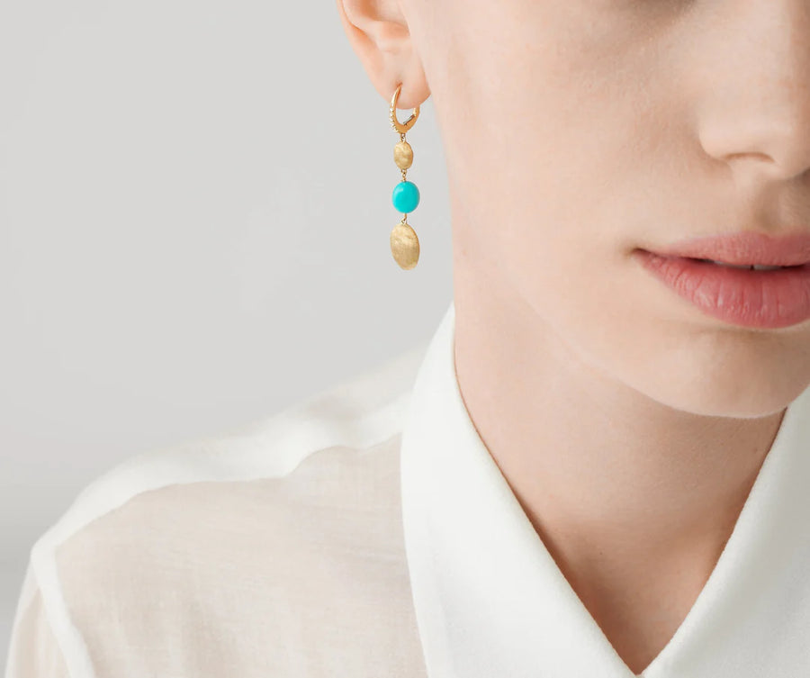 Siviglia Turquoise stone Drop Earrings with Diamonds in 18k Yellow Gold