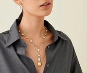 18K Yellow Gold Mother of Pearl Lariat Necklace