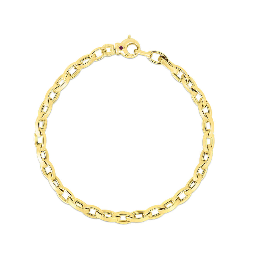 Designer Gold Almond Link Bracelet in 18K Yellow Gold, 7"