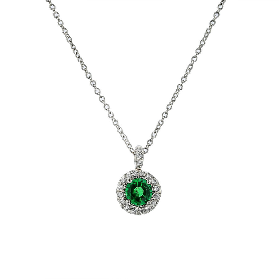0.47ct Emerald and 0.09ct Diamond Halo Pendant in Platinum, 16" chain