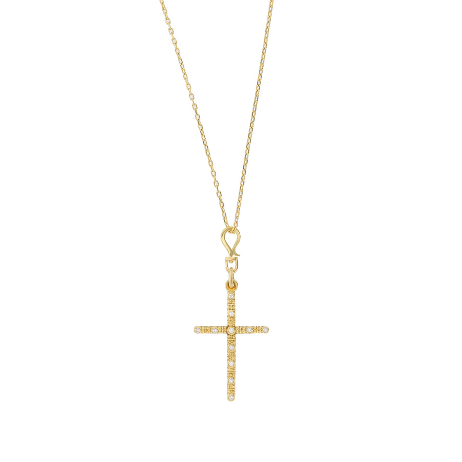 Damiani Diamond Cross Pendant in 18K Yellow Gold on 18in Cable Chain