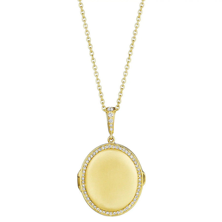 Diamond Oval Amulet Locket in 18K Yellow Gold