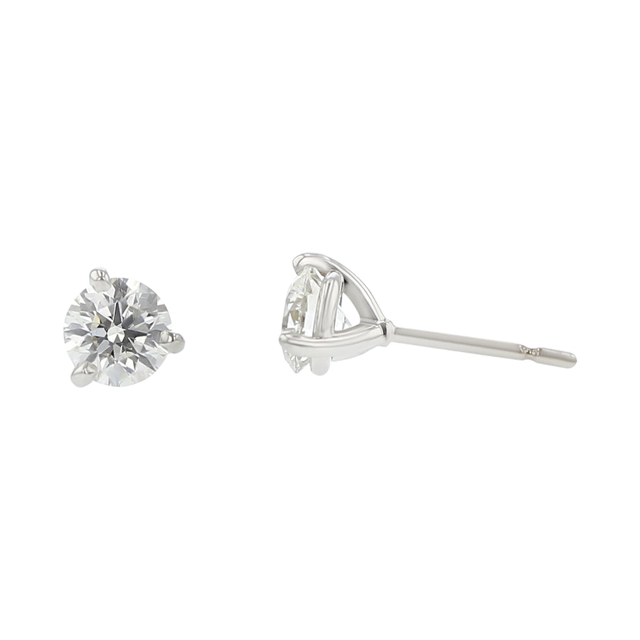1.457ct Hearts On Fire Round Diamond 3-Prong Stud Earrings in 18K White Gold