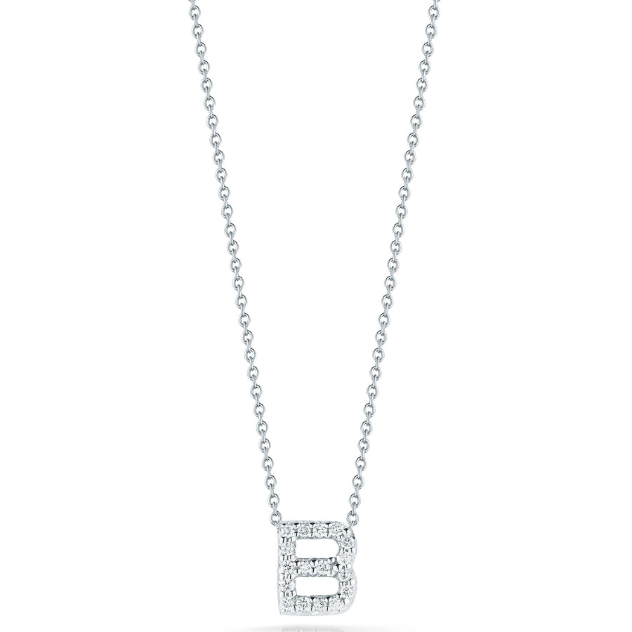 Tiny Treasures 0.06ct Diamond Love Letter "B" Pendant in 18K White Gold, 16-18" chain