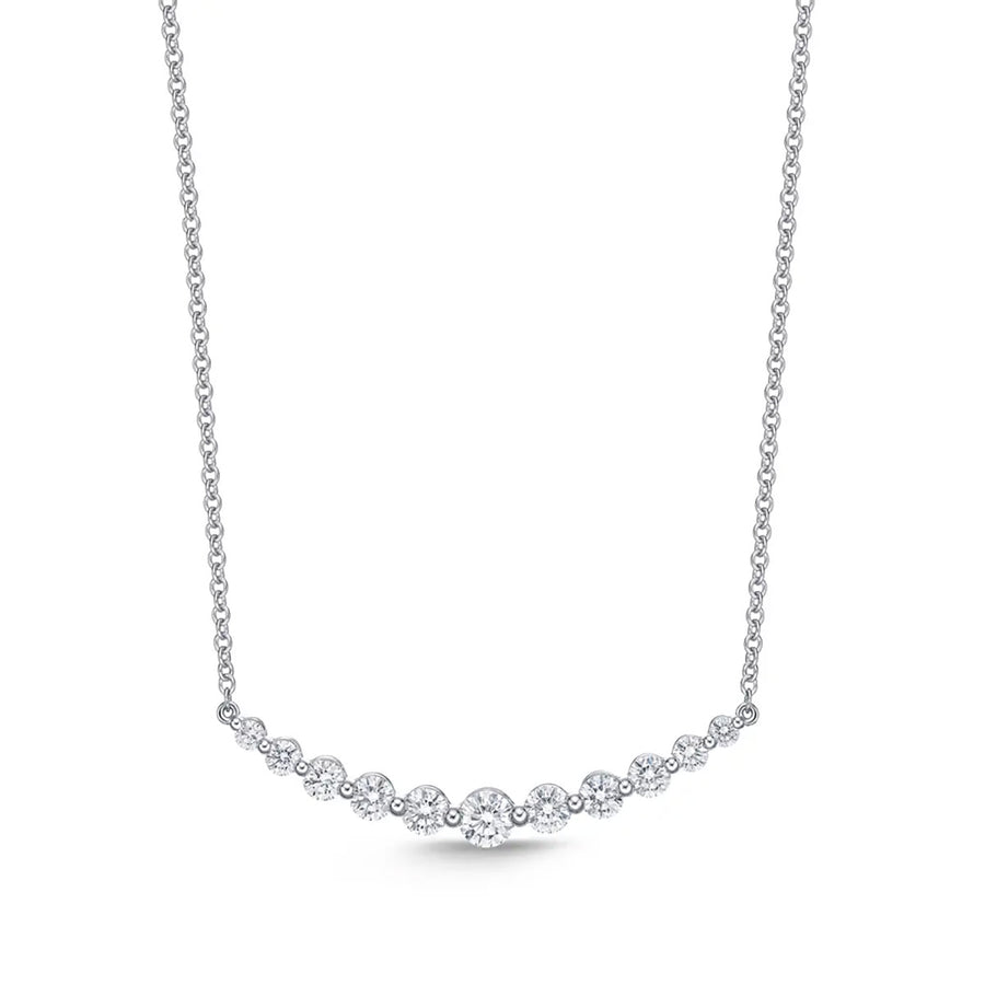 Smile 1.04-1.16ct Diamond Graduated Bar Necklace in 18K White Gold, 18"