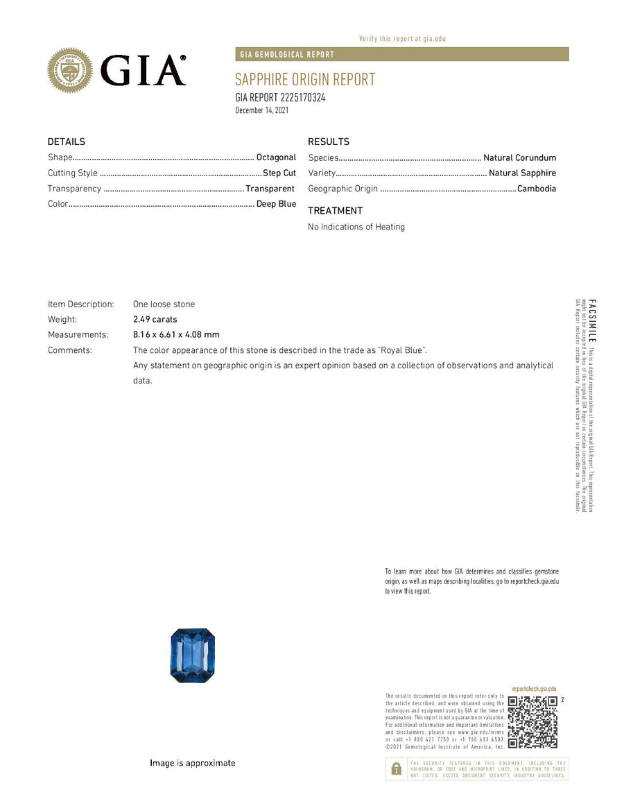 2.49 Royal Blue Sapphire and 1.08ct Bullet Shaped, Baguettes, Round Diamonds Ring in Platinum