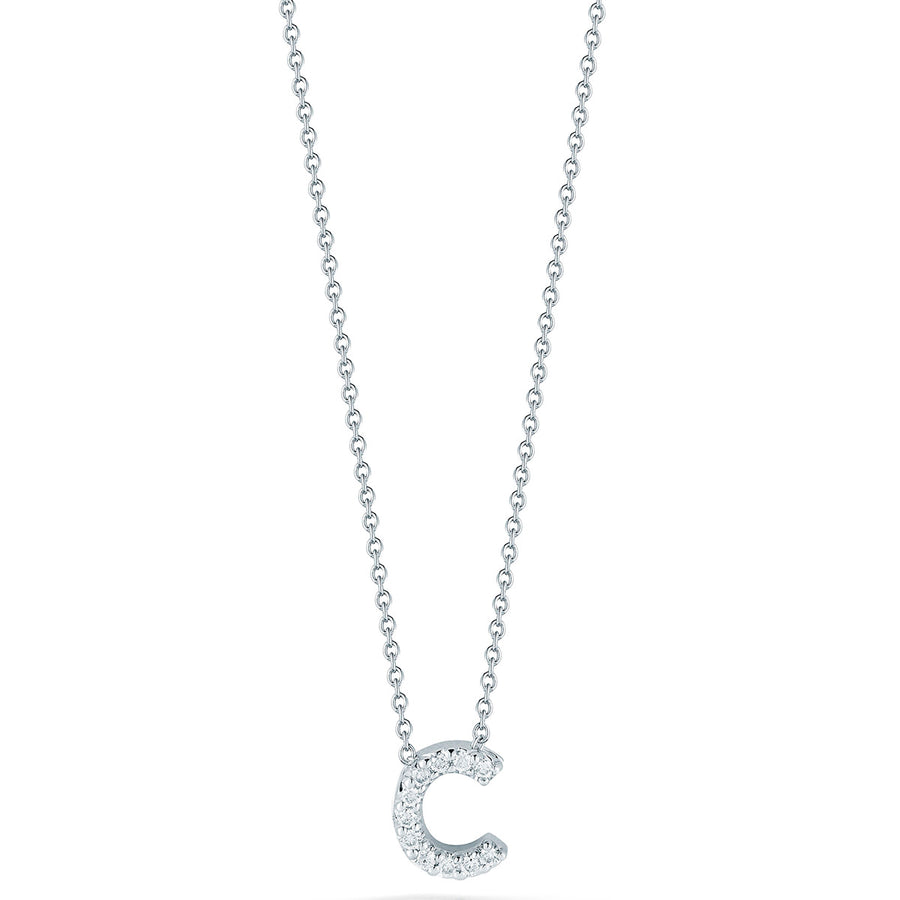 Tiny Treasures 0.05ct Diamond Love Letter "C" Pendant in 18K White Gold, 16-18" chain