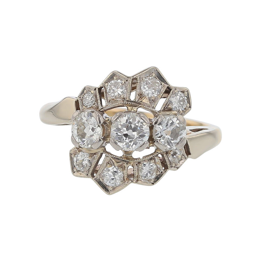 0.25ct European Cut Diamonds and 0.85ct Round Diamonds in 18k Yellow Gold, Size 7.75